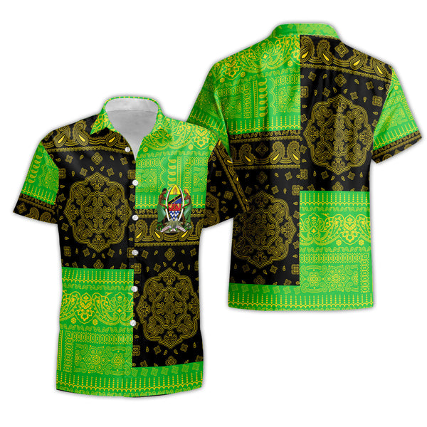 Tanzania Short Sleeve Shirt Flag And Paisley Basic Style 1