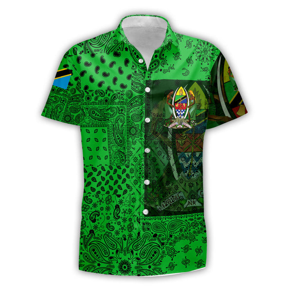 Tanzania Short Sleeve Shirt Paisley Flag And Skull Style 1