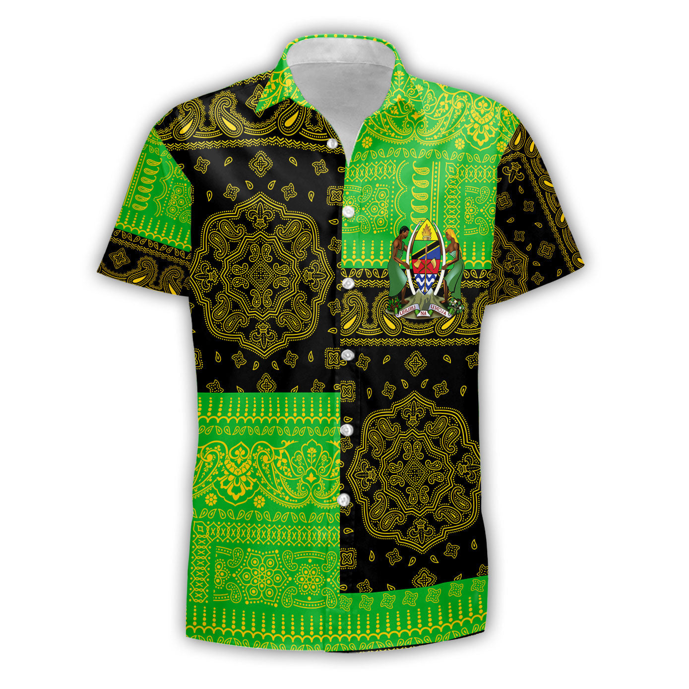 Tanzania Short Sleeve Shirt Flag And Paisley Basic Style 2