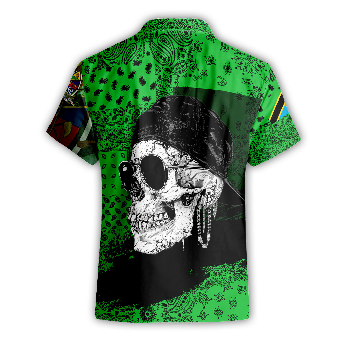 Tanzania Short Sleeve Shirt Paisley Flag And Skull Style 2