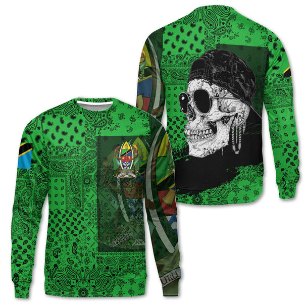 Tanzania Sweatshirt Paisley Flag And Skull Style 1