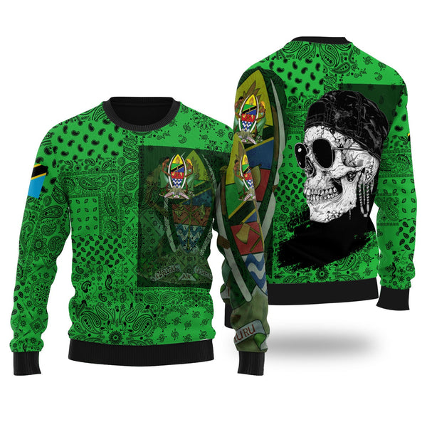 Tanzania Ugly Sweater Paisley Flag And Skull Style 1