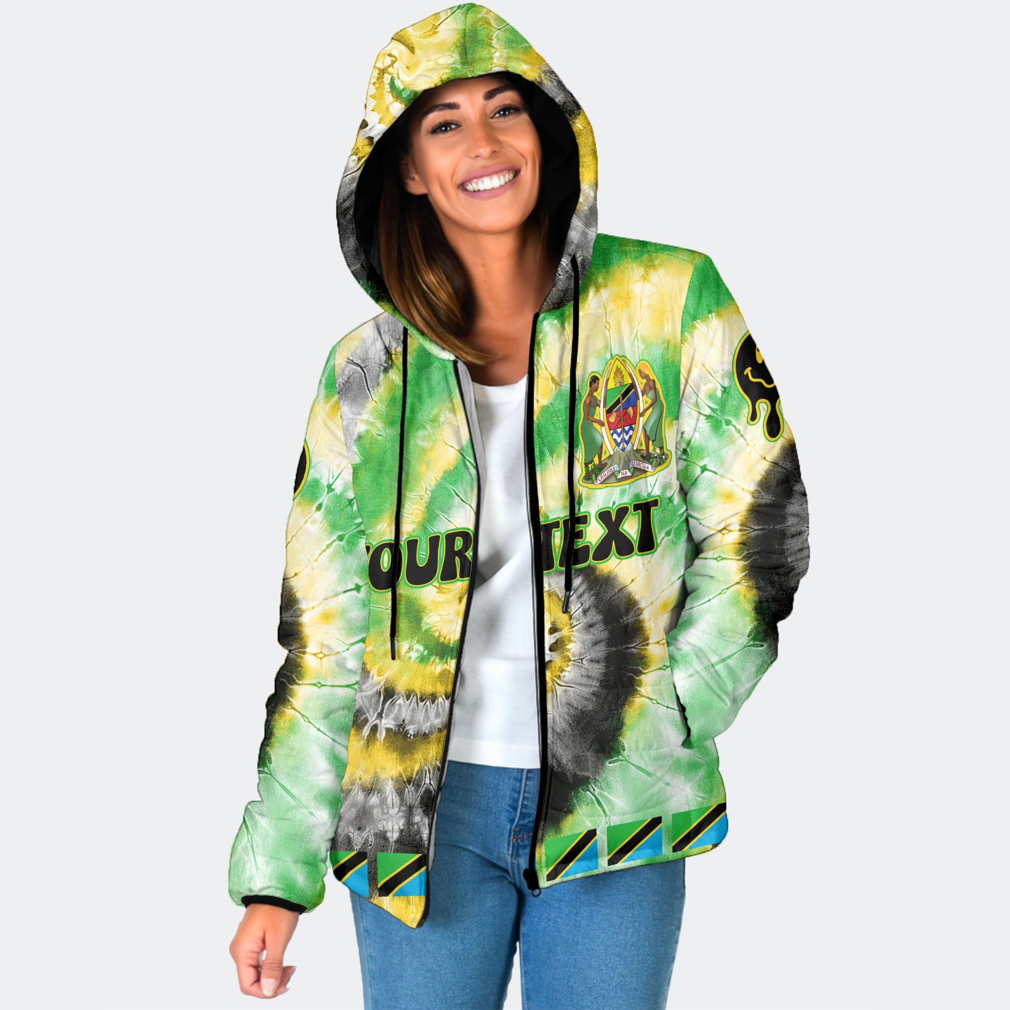 Tanzania Women Hooded Padded Jacket Custom Tie Dye Style 1