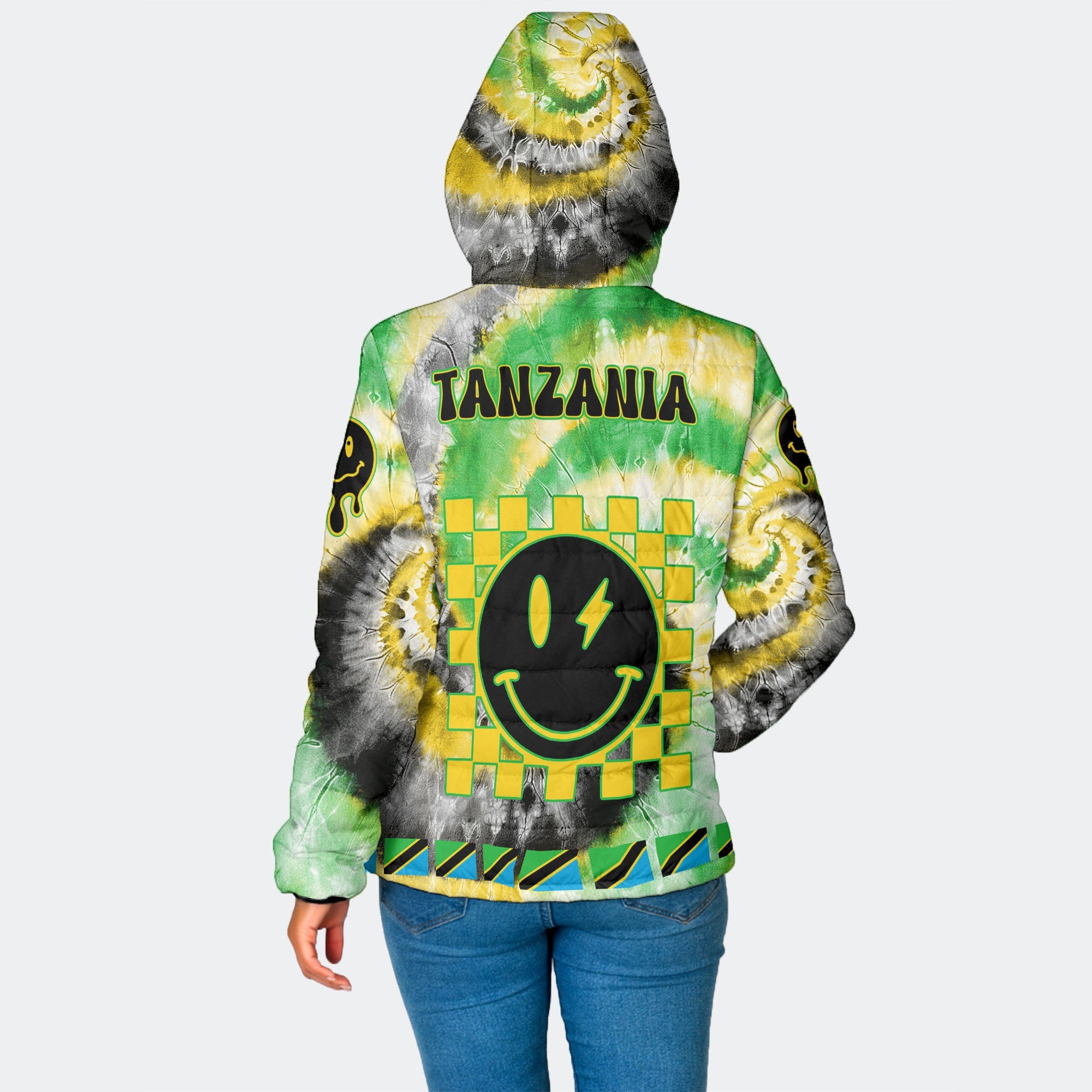 Tanzania Women Hooded Padded Jacket Custom Tie Dye Style 2