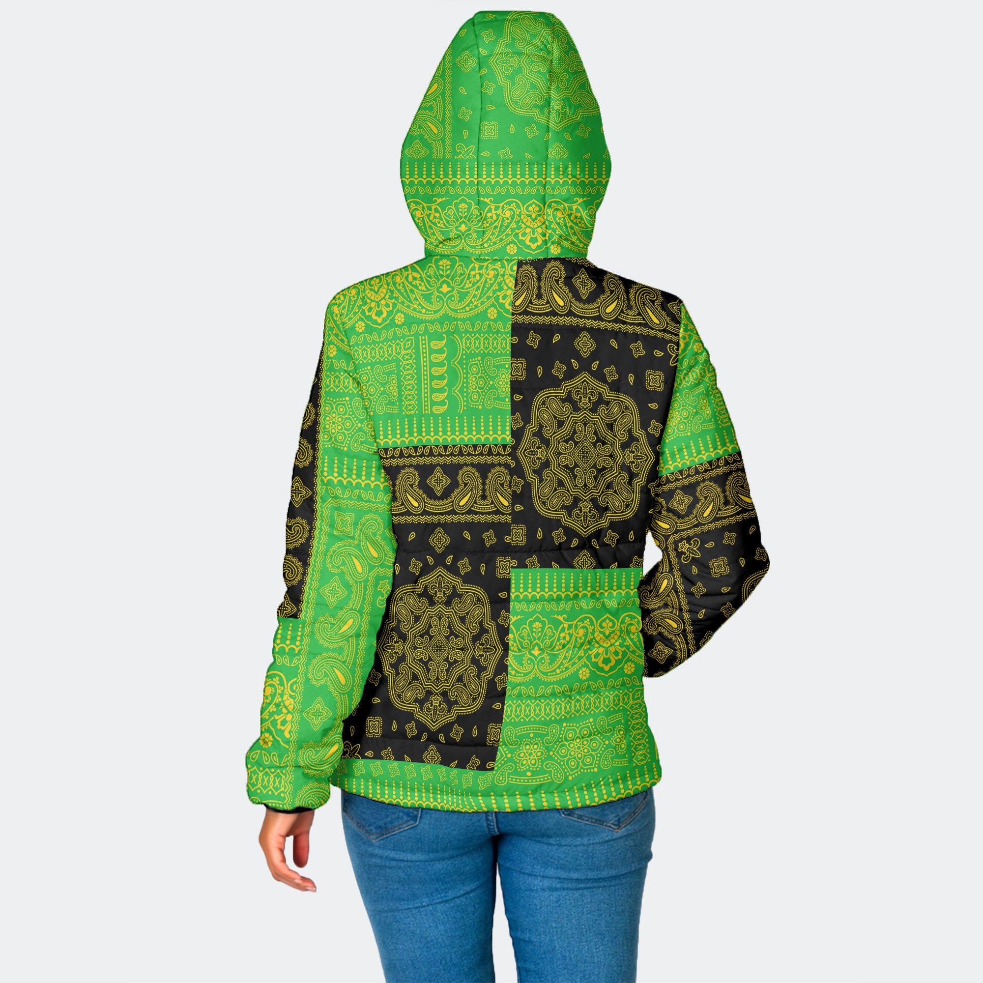 Tanzania Women Hooded Padded Jacket Flag And Paisley Basic Style 2