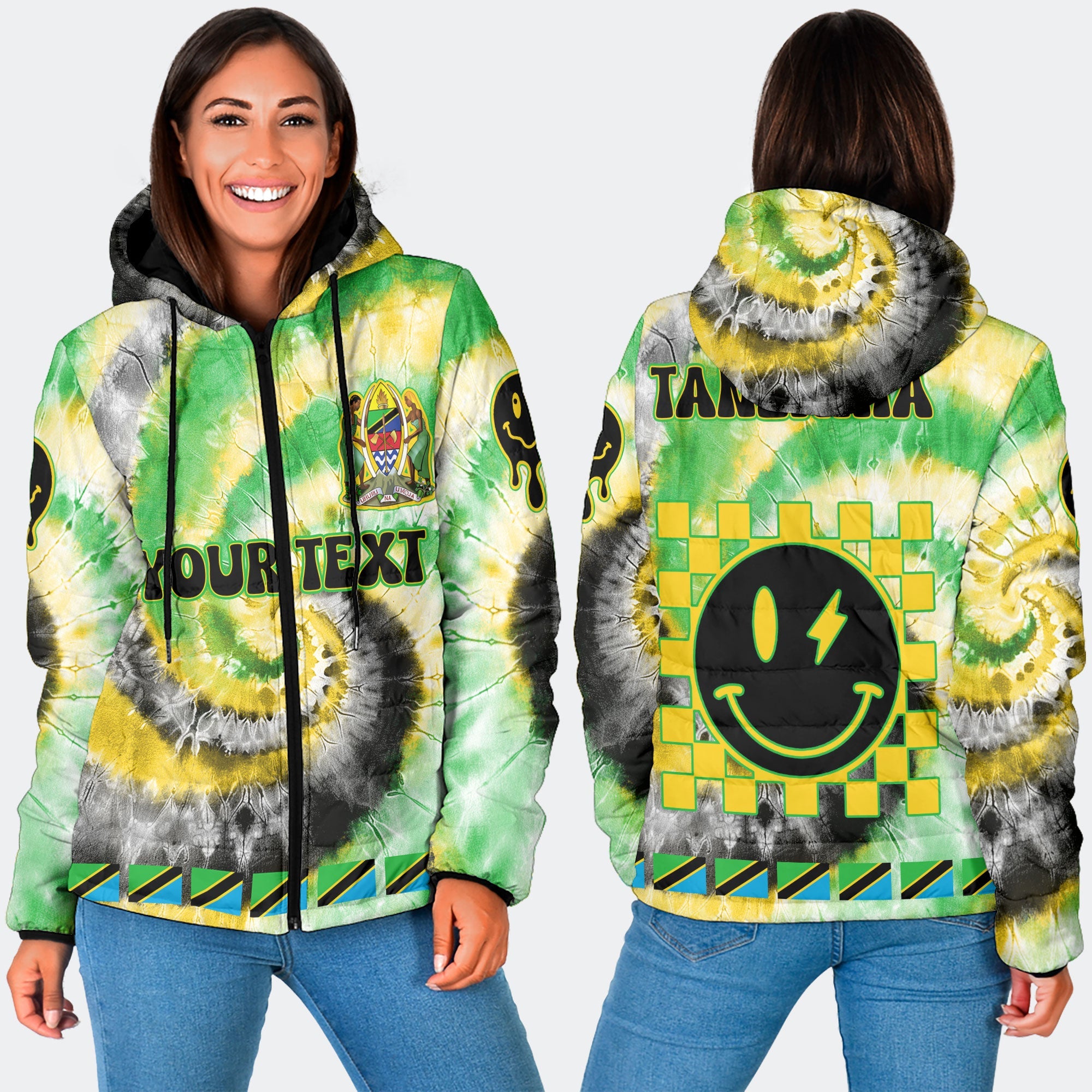 Tanzania Women Hooded Padded Jacket Custom Tie Dye Style 3