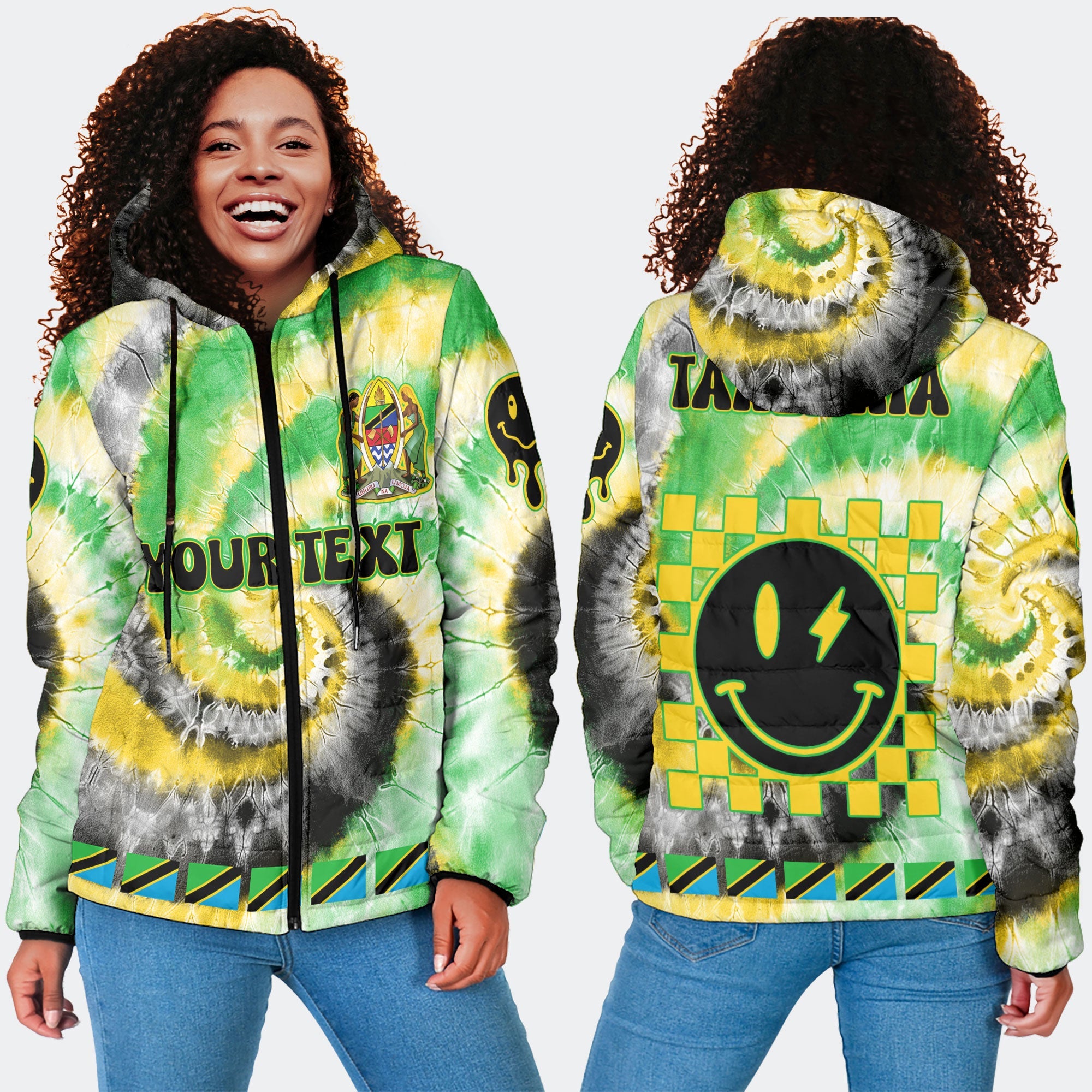 Tanzania Women Hooded Padded Jacket Custom Tie Dye Style 4