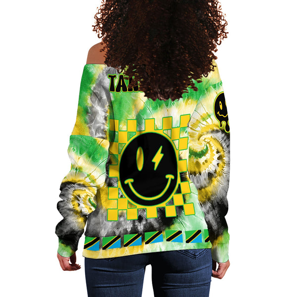 Tanzania Women Off Shoulder Sweatshirt Custom Tie Dye Style 1