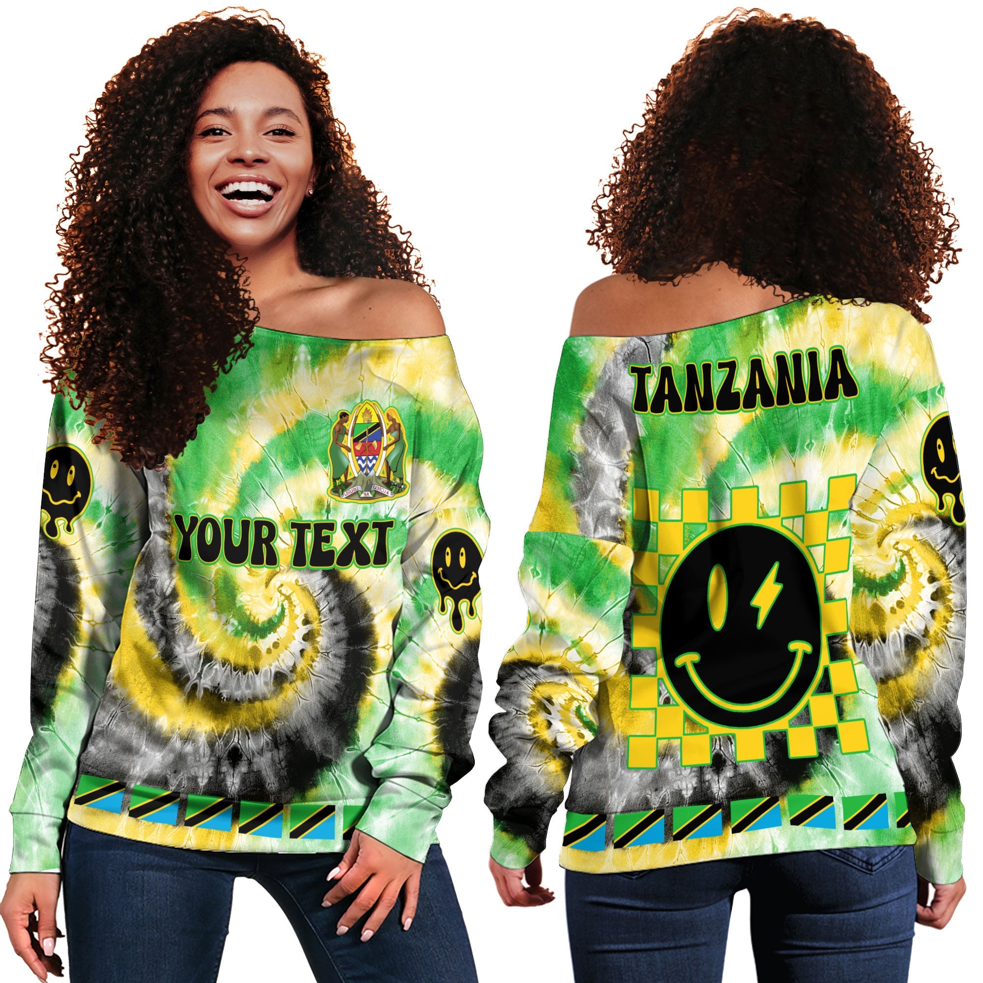 Tanzania Women Off Shoulder Sweatshirt Custom Tie Dye Style 2