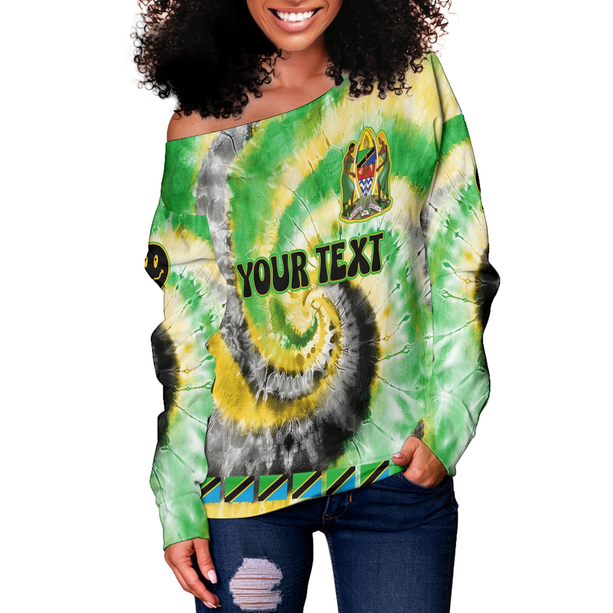 Tanzania Women Off Shoulder Sweatshirt Custom Tie Dye Style 3