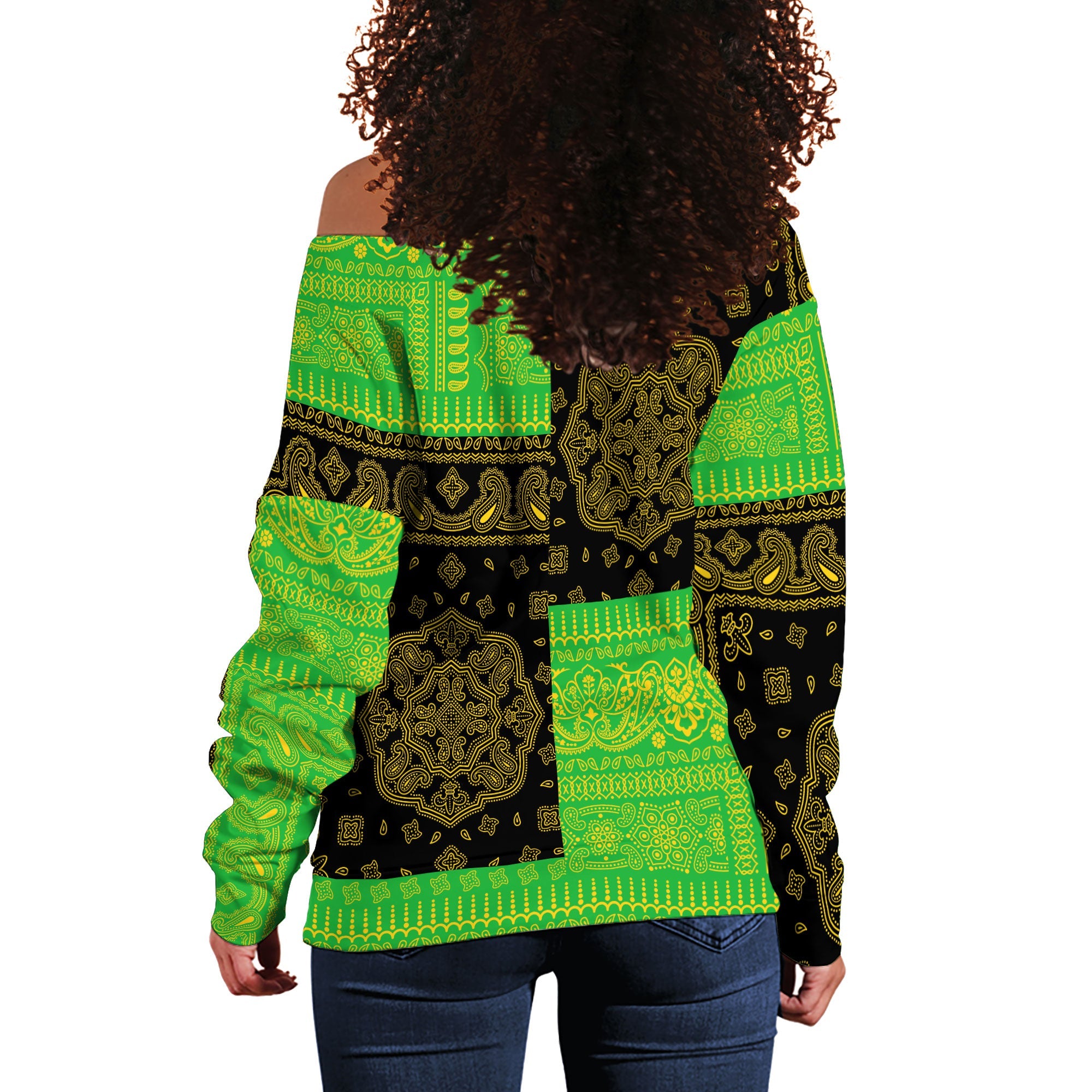 Tanzania Women Off Shoulder Sweatshirt Flag And Paisley Basic Style 3