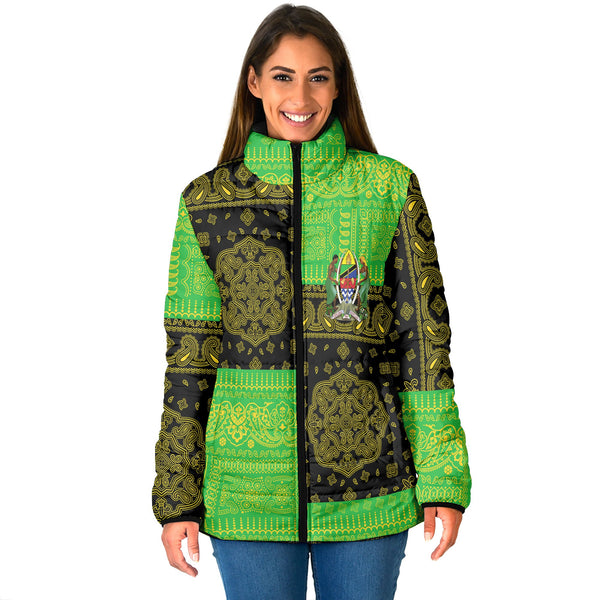 Tanzania Women Padded Jacket Flag And Paisley Basic Style 1