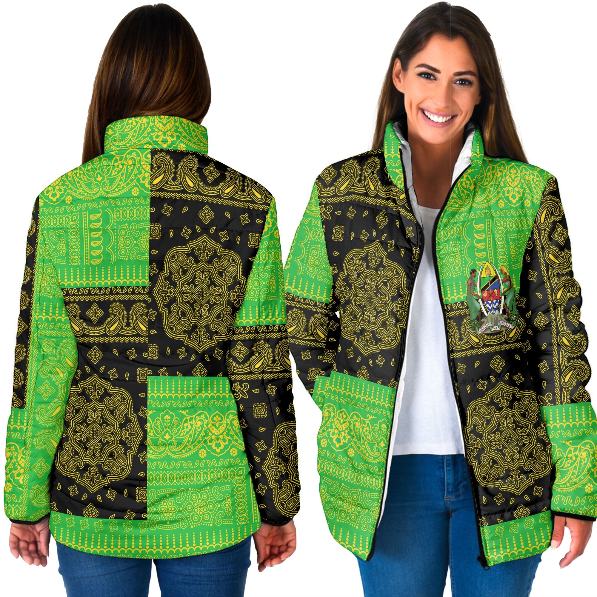 Tanzania Women Padded Jacket Flag And Paisley Basic Style 3