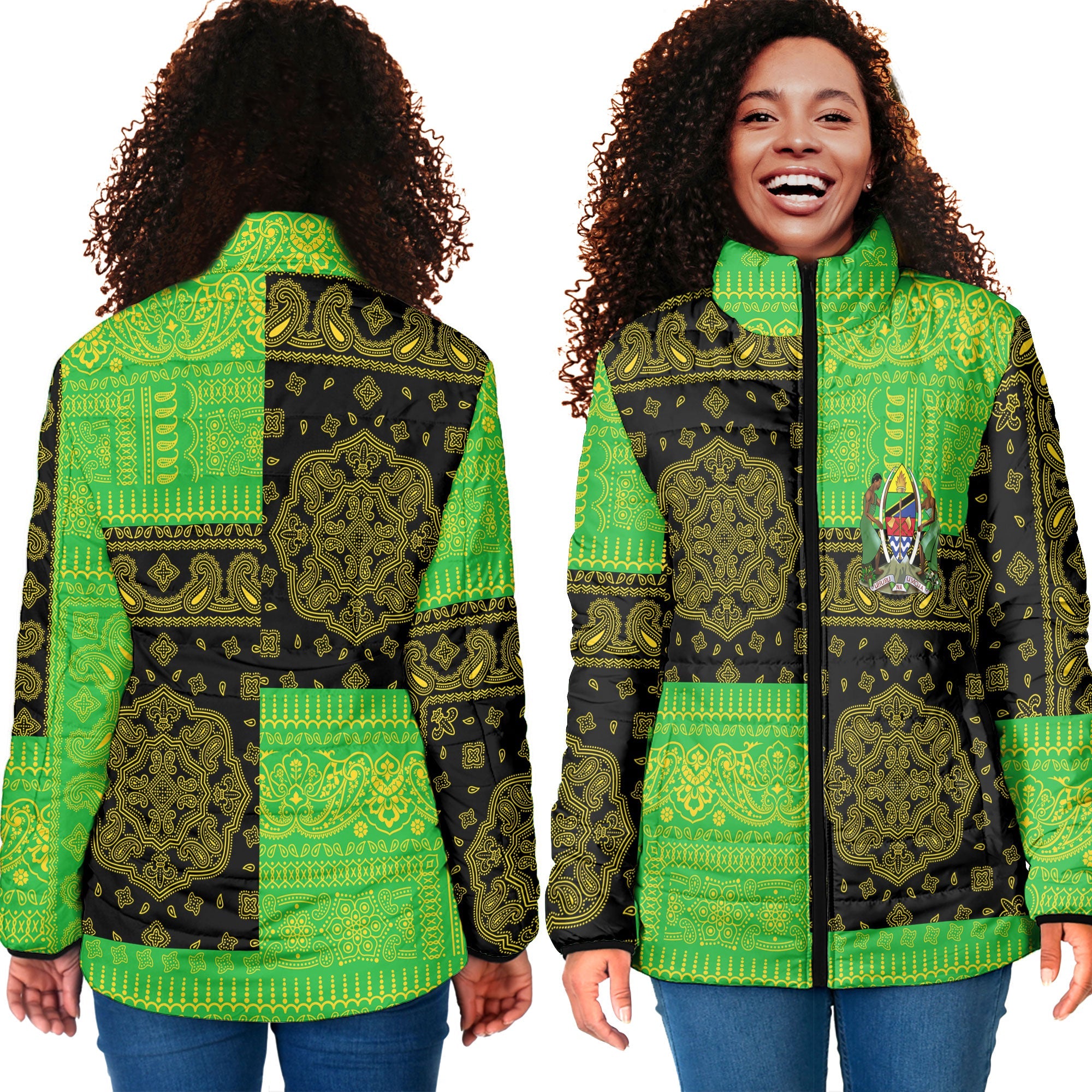 Tanzania Women Padded Jacket Flag And Paisley Basic Style 4