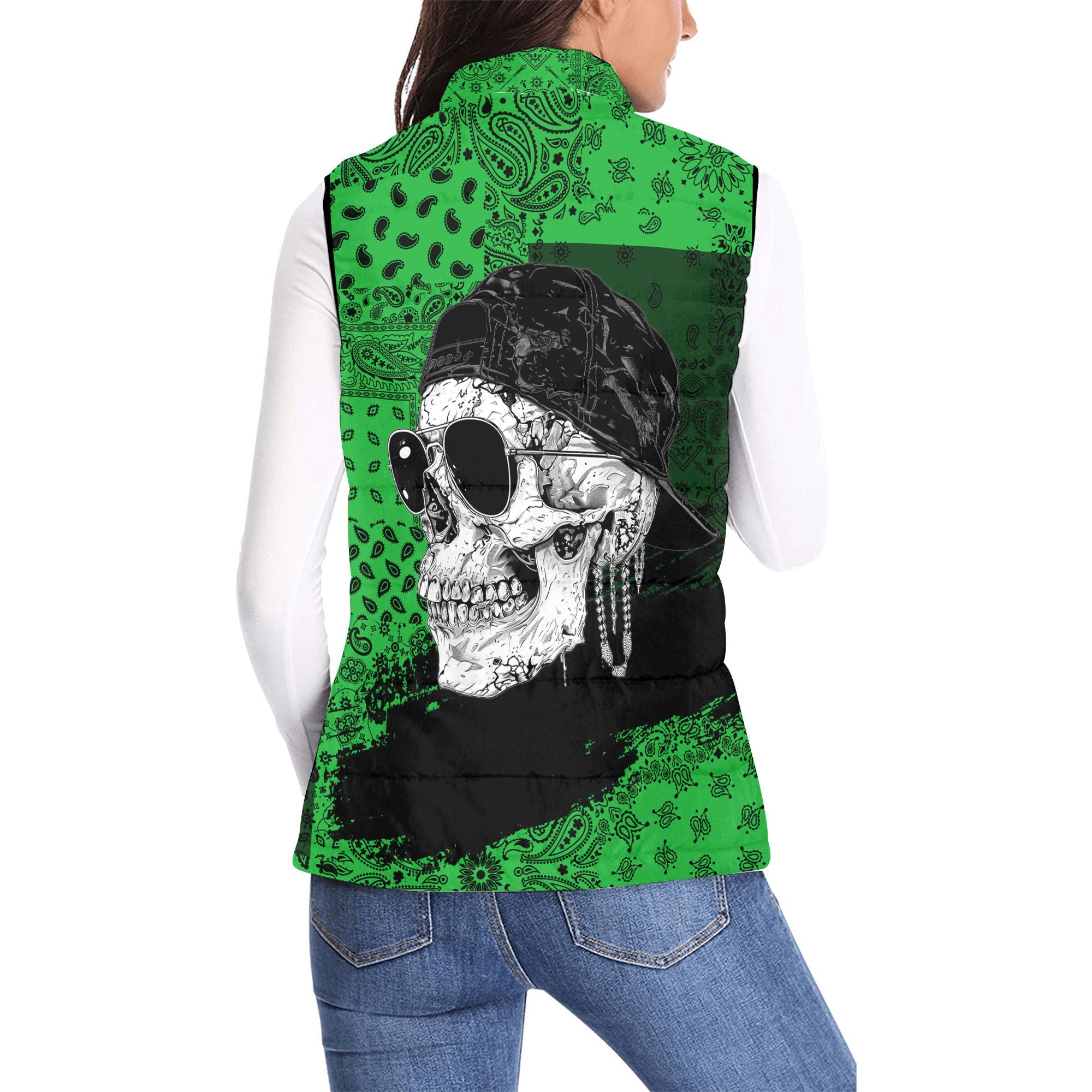 Tanzania Women Padded Jacket Vest Paisley Flag And Skull Style 2