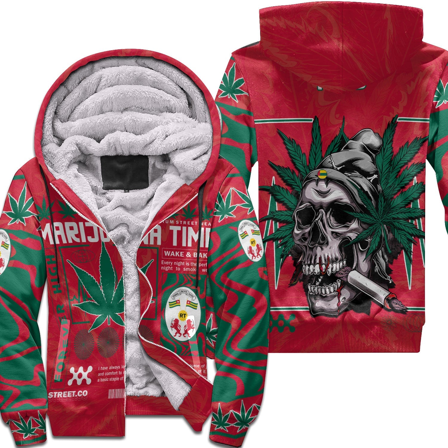 Togo Sherpa Hoodie Flag & Coat Of Arms Marijuanas Style