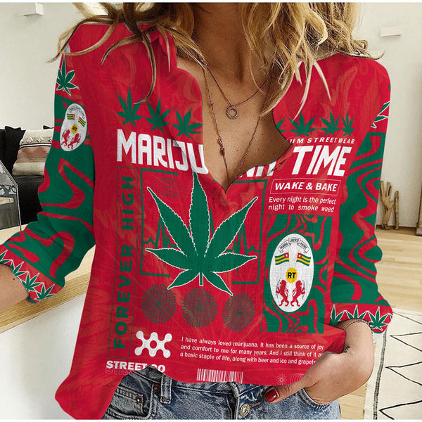 Togo Women Casual Shirt Flag & Coat Of Arms Marijuanas Style