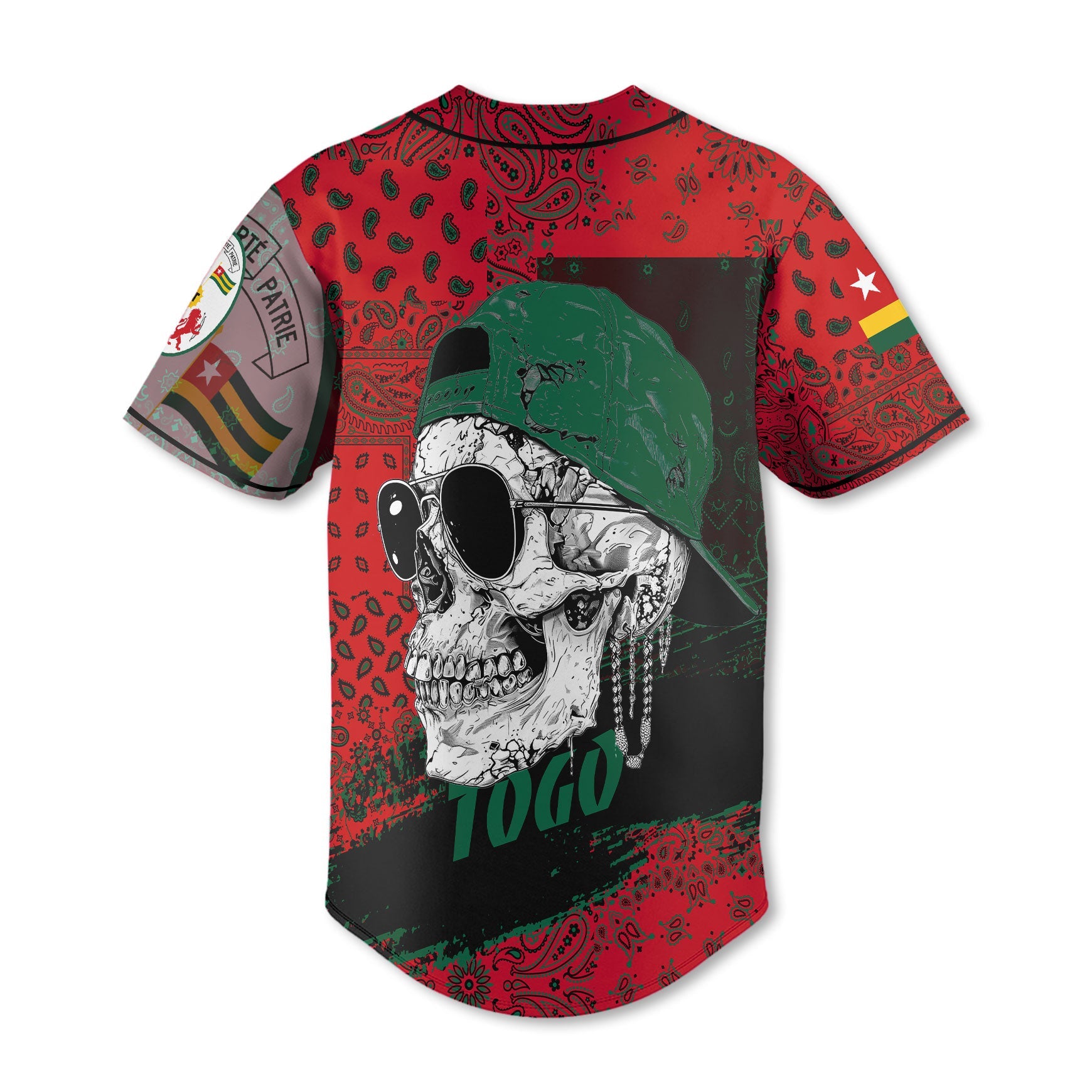 Togo Baseball Jersey Paisley Flag And Skull Style 3