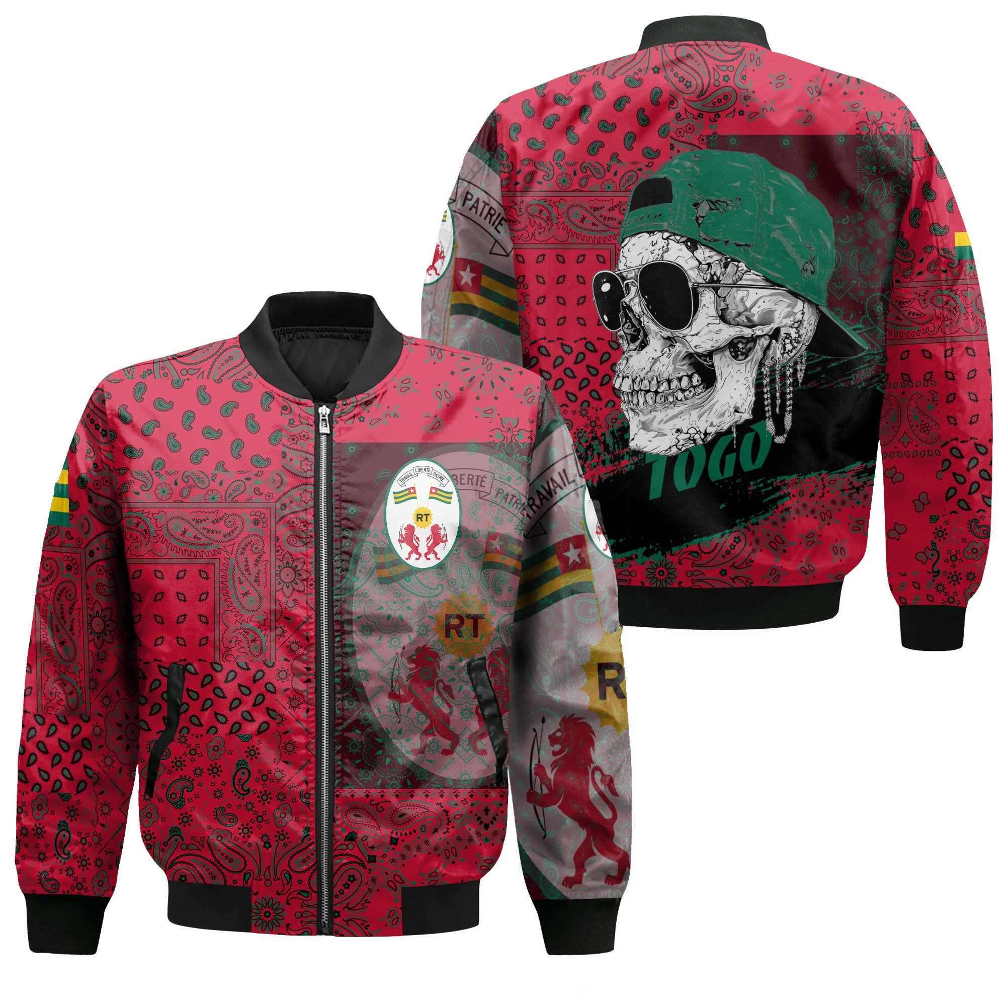 Togo Bomber Jacket Paisley Flag And Skull Style 1