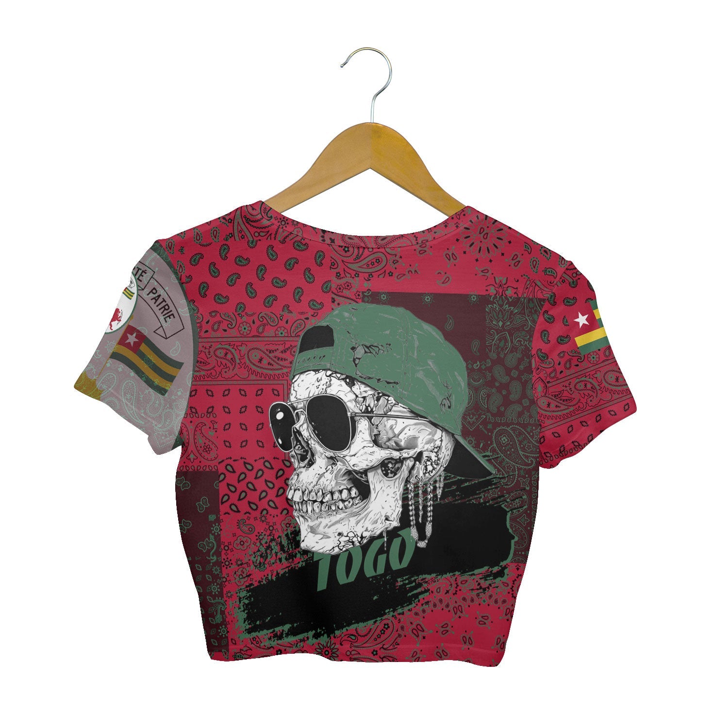 Togo Croptop T Shirt Paisley Flag And Skull Style 2