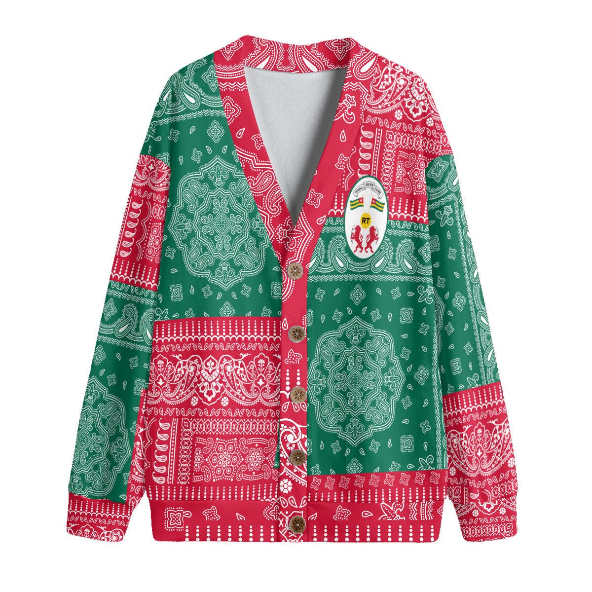 Togo Fleece Cardigan Flag And Paisley Basic Style 1