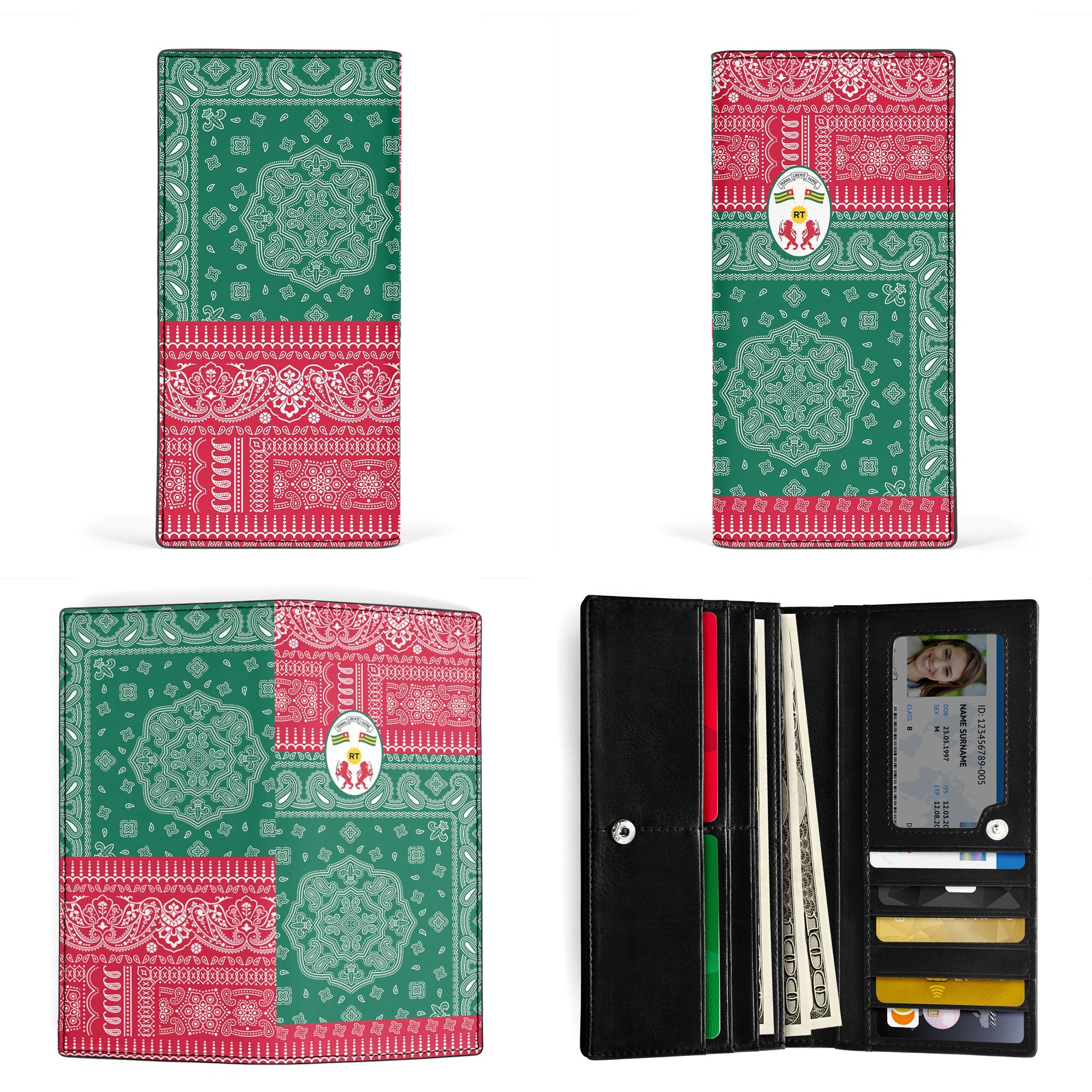 Togo Leather Wallet Flag And Paisley Basic Style 3