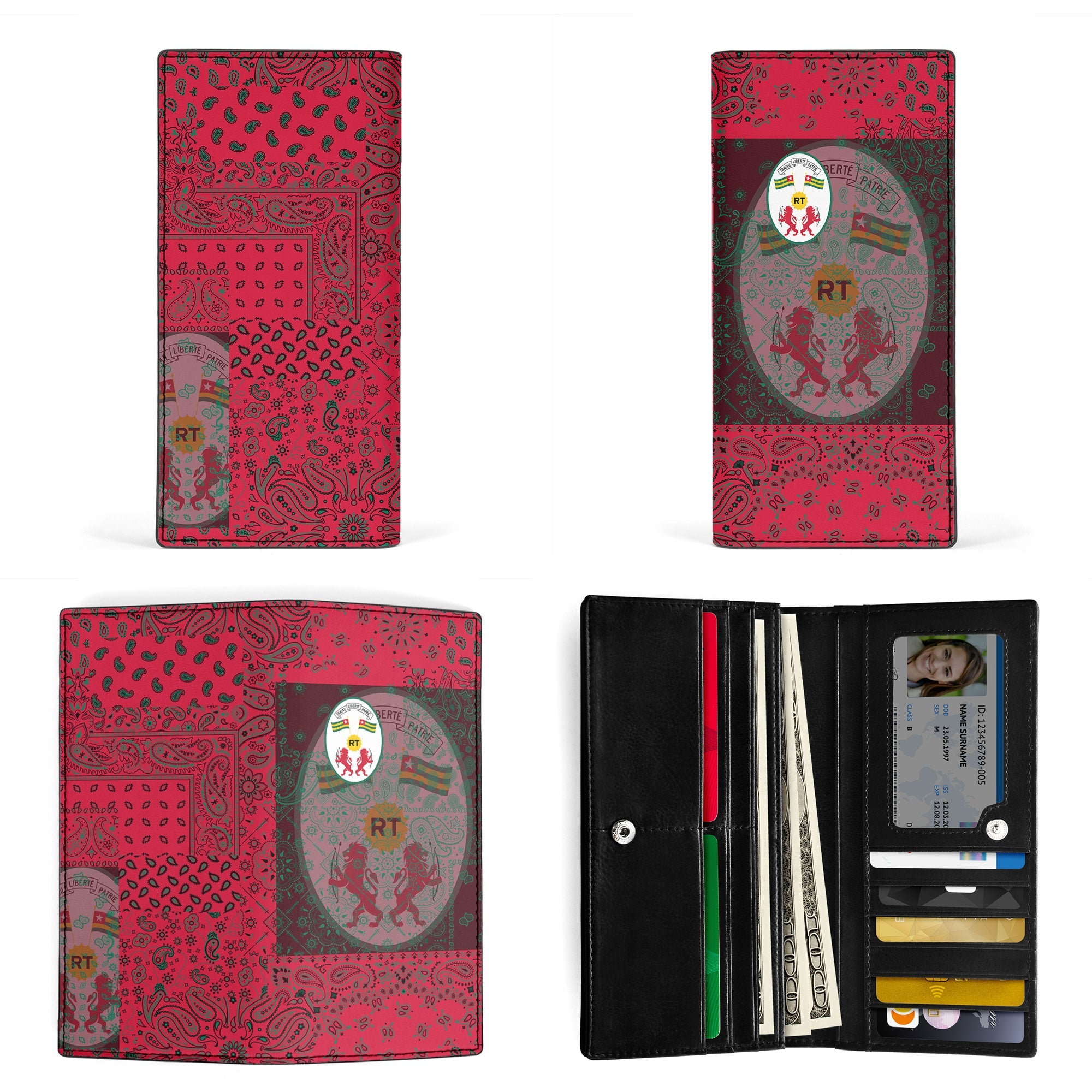 Togo Leather Wallet Paisley Flag And Skull Style 3