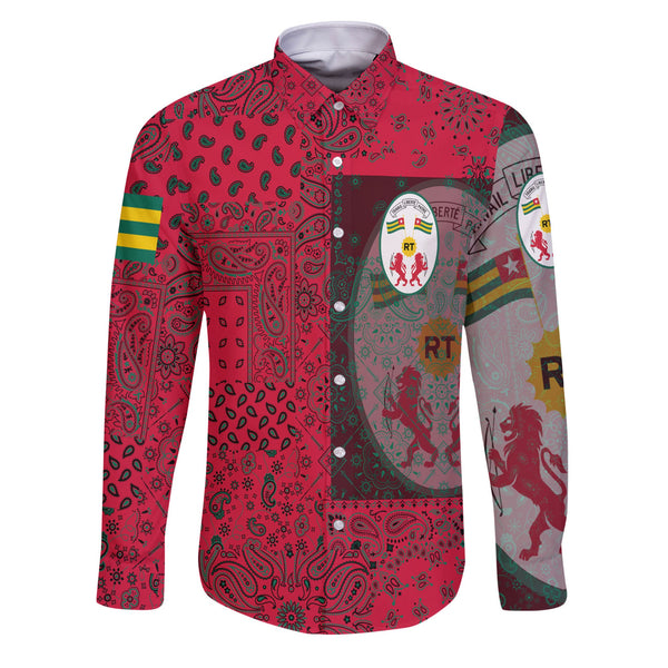 Togo Long Sleeve Button Shirt Paisley Flag And Skull Style 1