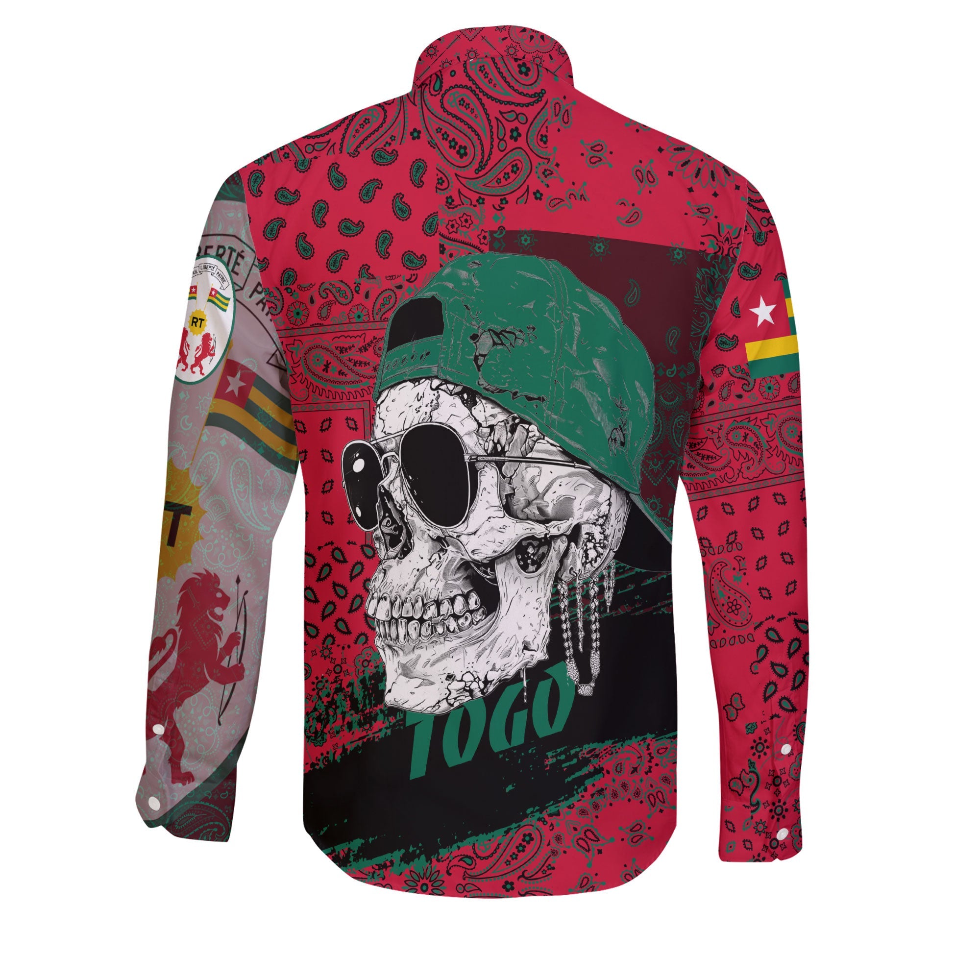 Togo Long Sleeve Button Shirt Paisley Flag And Skull Style 2