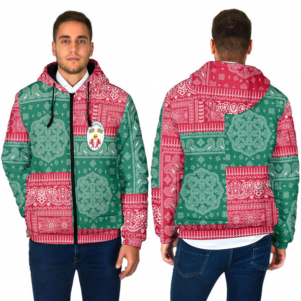 Togo Men Hooded Padded Jacket Flag And Paisley Basic Style 1