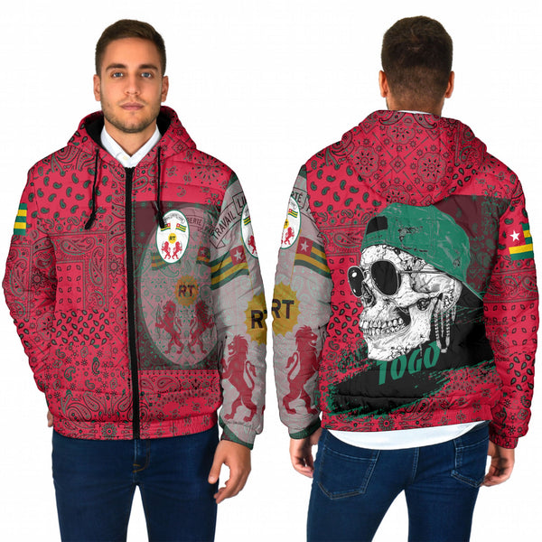 Togo Men Hooded Padded Jacket Paisley Flag And Skull Style 1