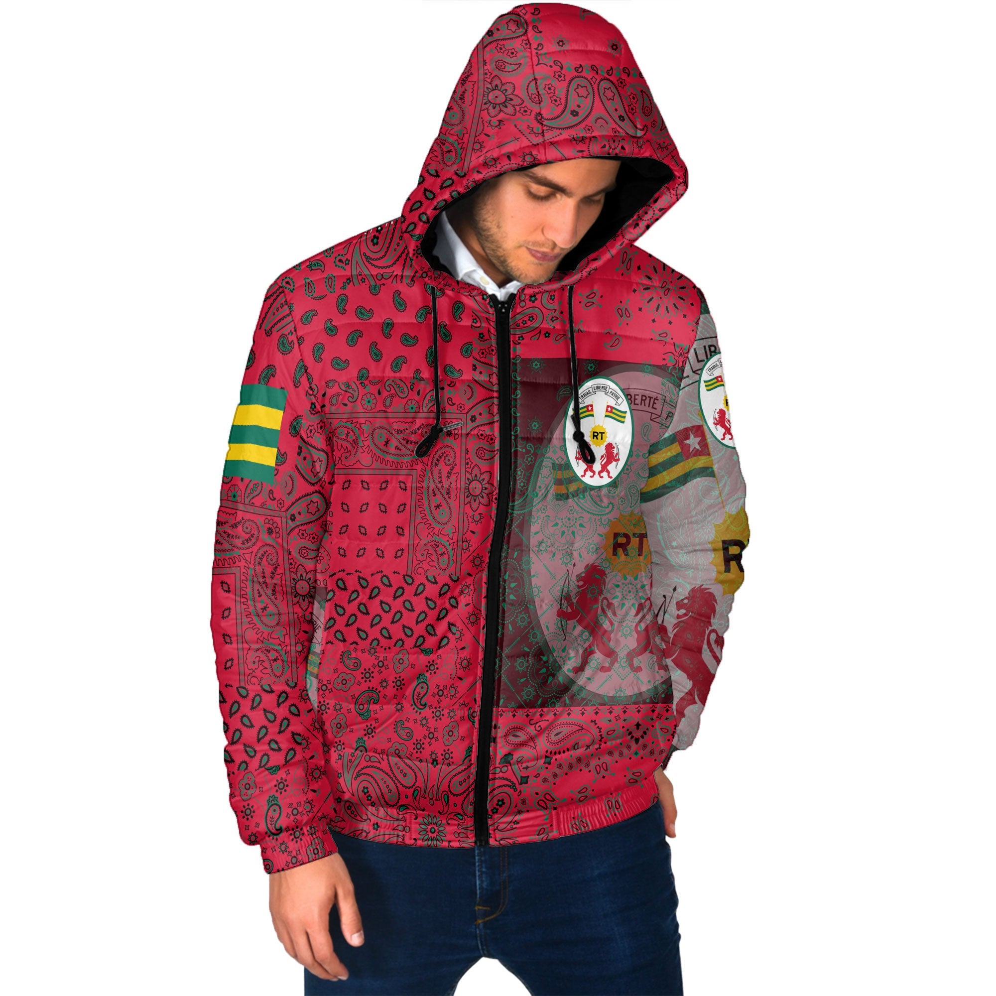 Togo Men Hooded Padded Jacket Paisley Flag And Skull Style 2