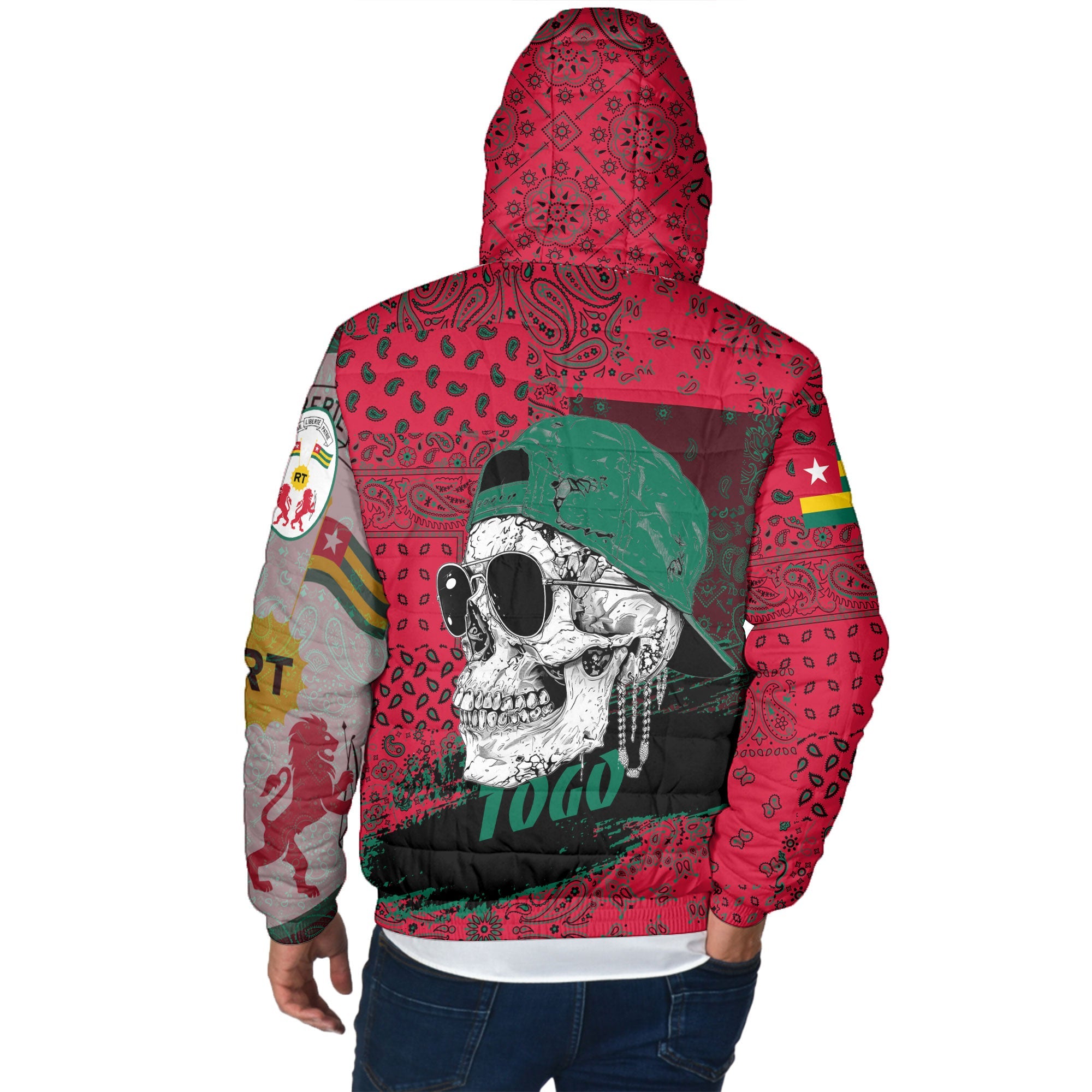 Togo Men Hooded Padded Jacket Paisley Flag And Skull Style 3