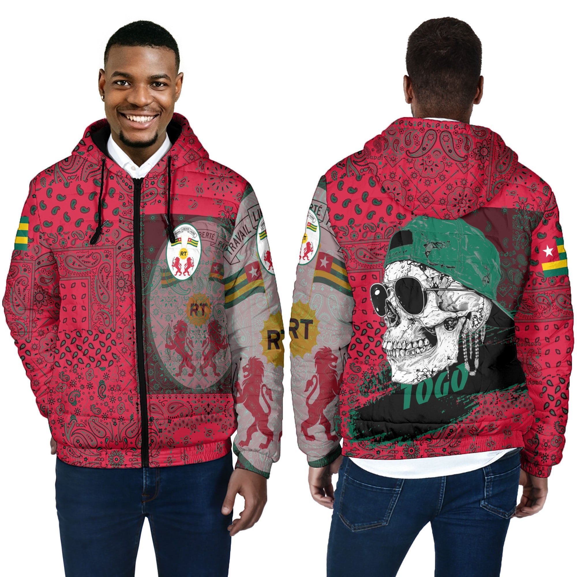 Togo Men Hooded Padded Jacket Paisley Flag And Skull Style 4