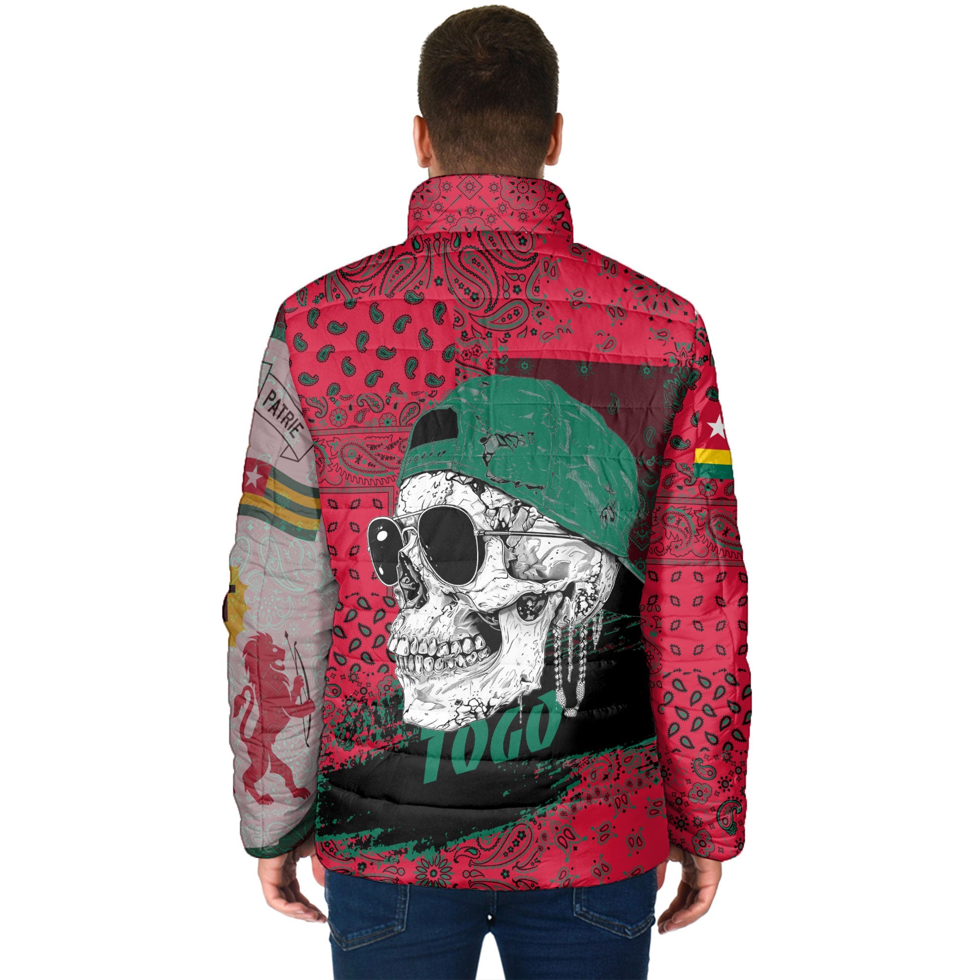 Togo Men Padded Jacket Paisley Flag And Skull Style 2