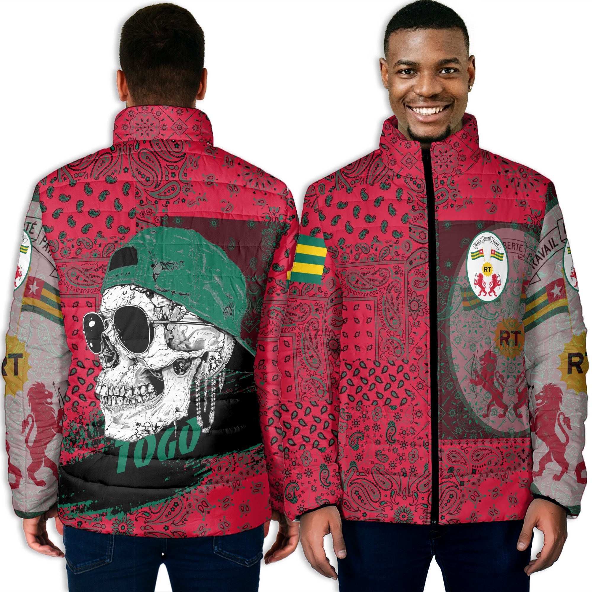 Togo Men Padded Jacket Paisley Flag And Skull Style 3