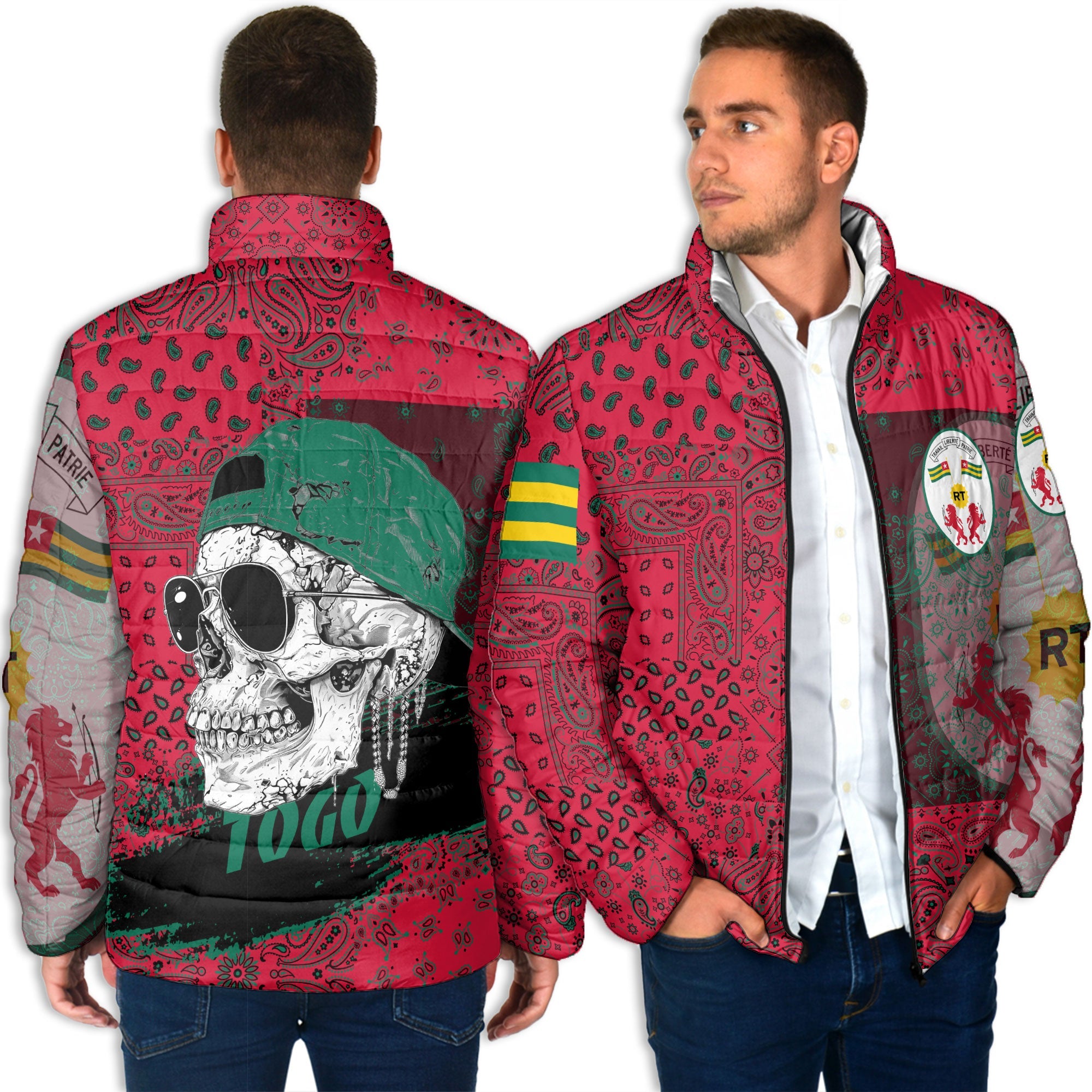 Togo Men Padded Jacket Paisley Flag And Skull Style 4