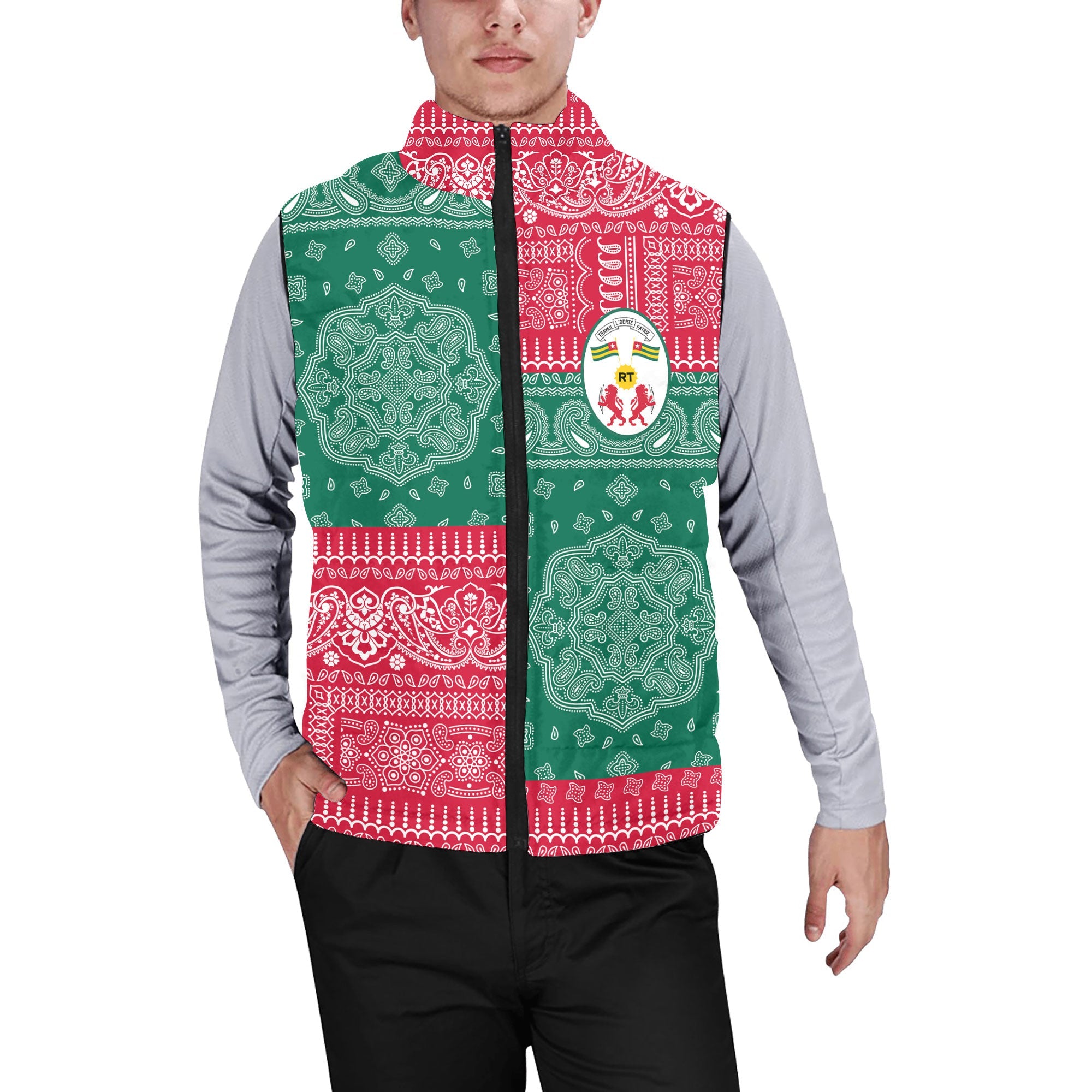 Togo Men Padded Jacket Vest Flag And Paisley Basic Style 1