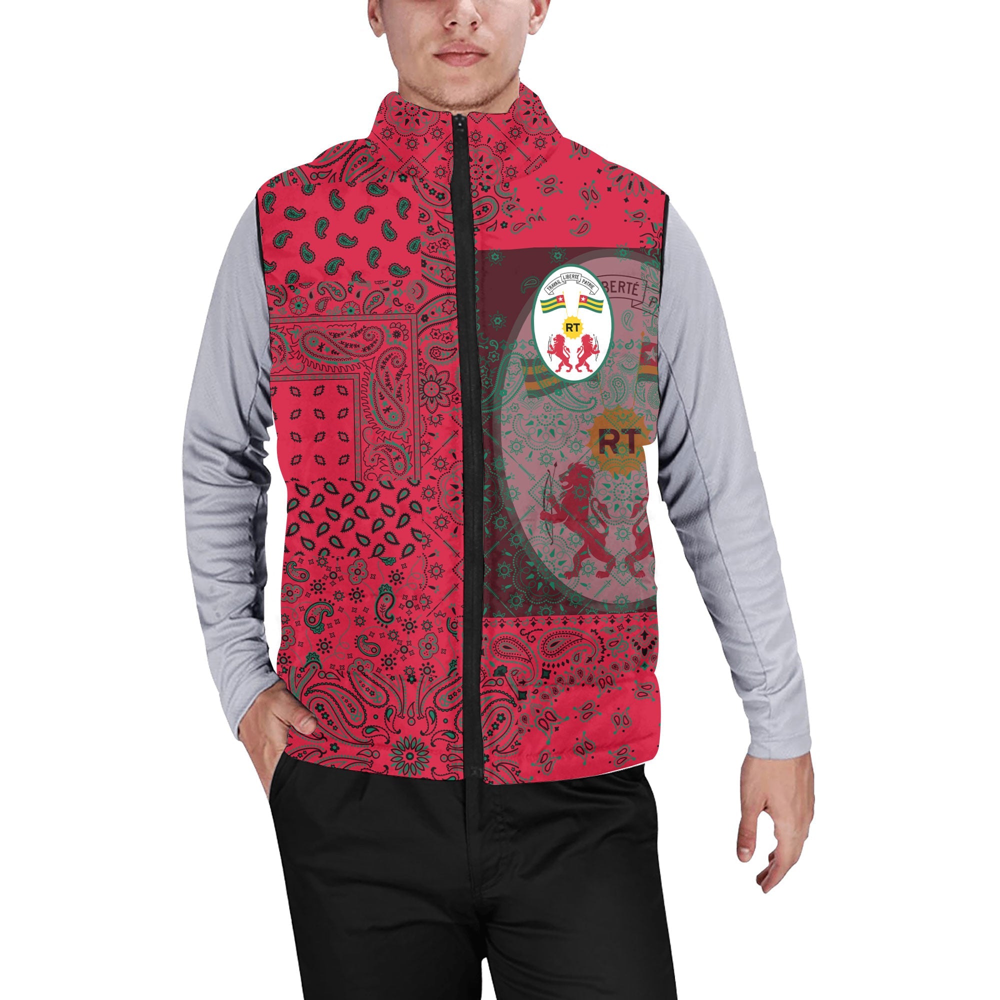 Togo Men Padded Jacket Vest Paisley Flag And Skull Style 1