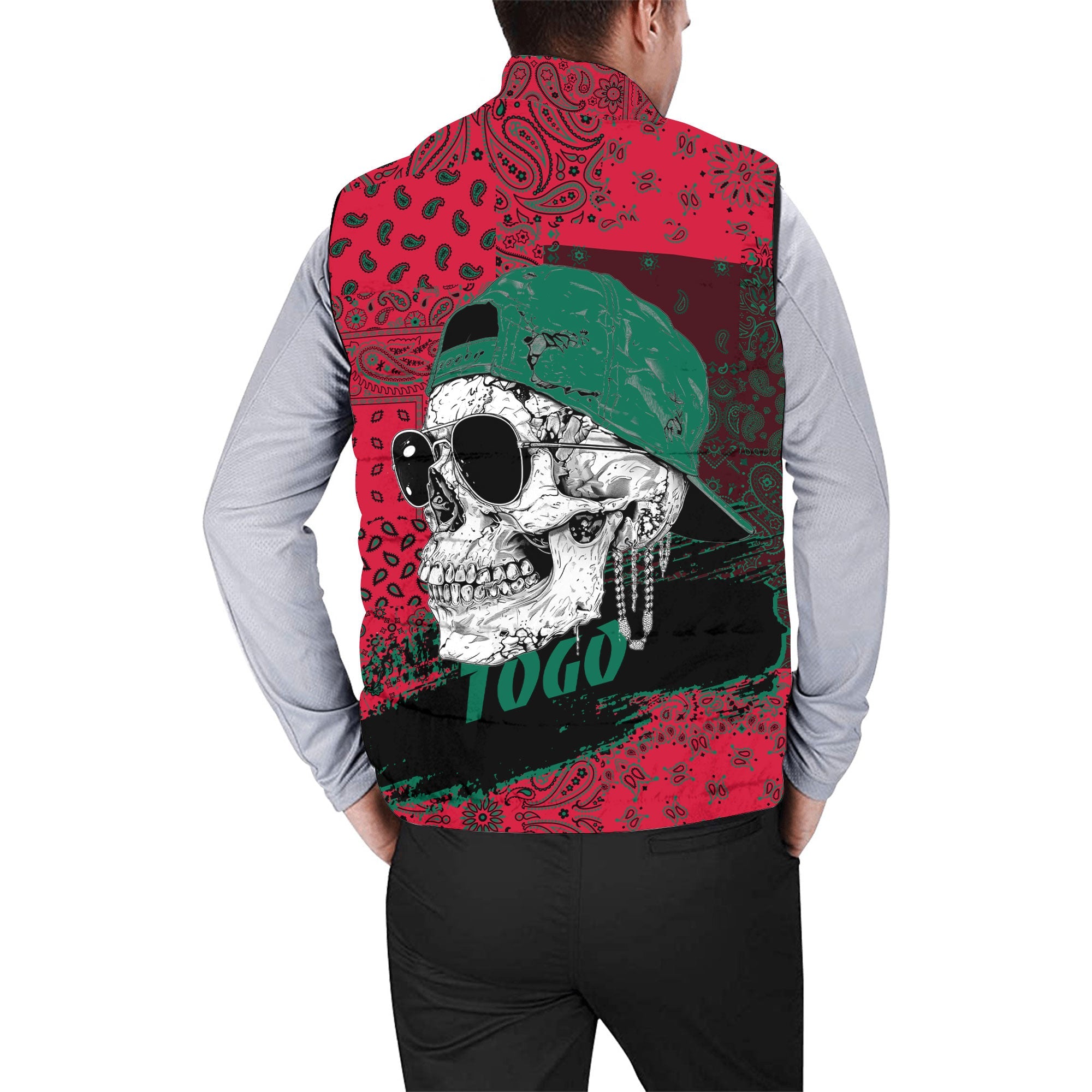 Togo Men Padded Jacket Vest Paisley Flag And Skull Style 2