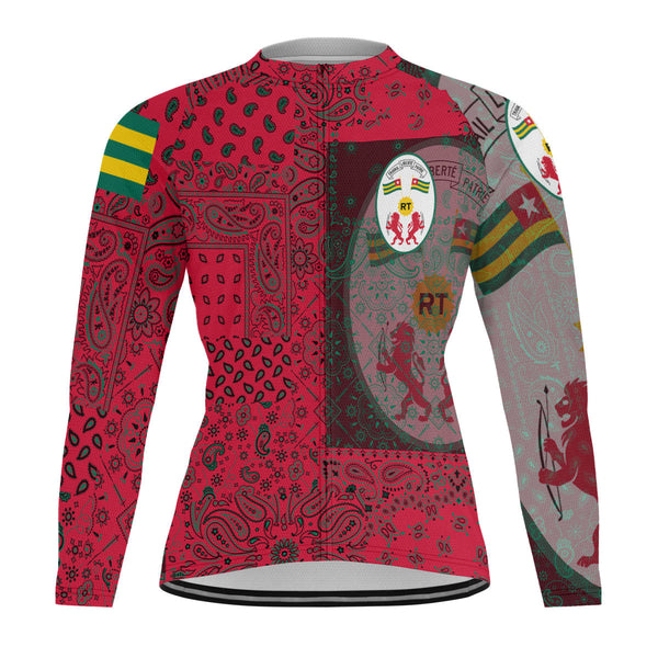 Togo Raglan Men Cycling Jersey Long Sleeve Paisley Flag And Skull Style 1