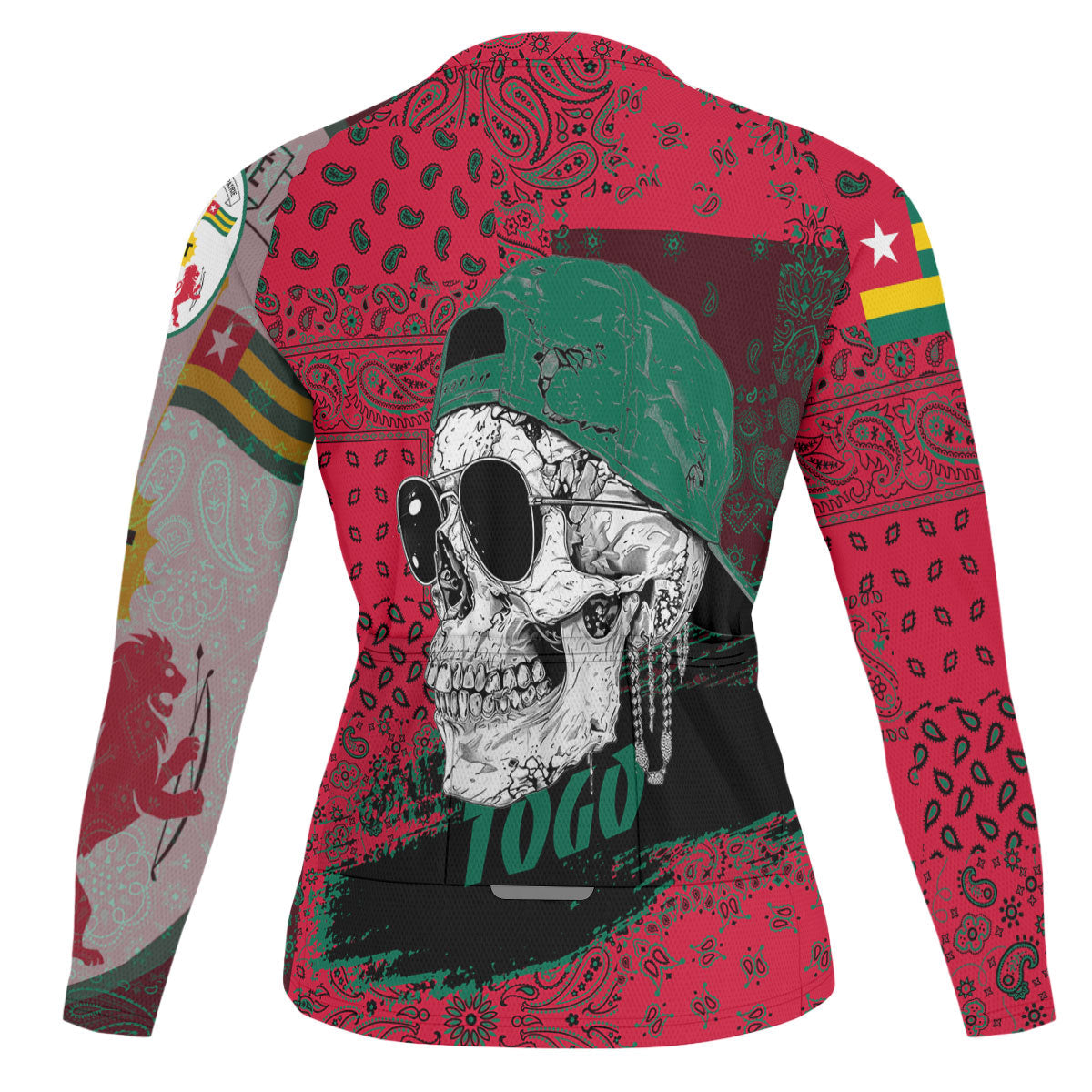 Togo Raglan Men Cycling Jersey Long Sleeve Paisley Flag And Skull Style 2