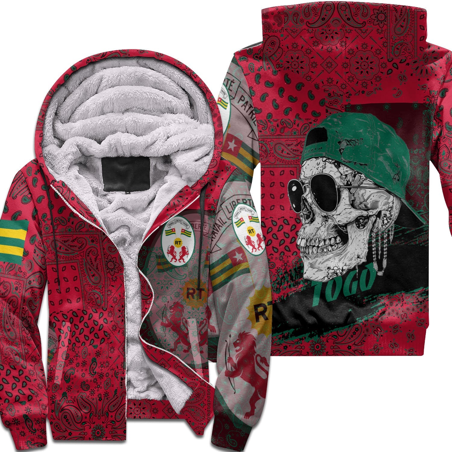 Togo Sherpa Hoodie Paisley Flag And Skull Style 1