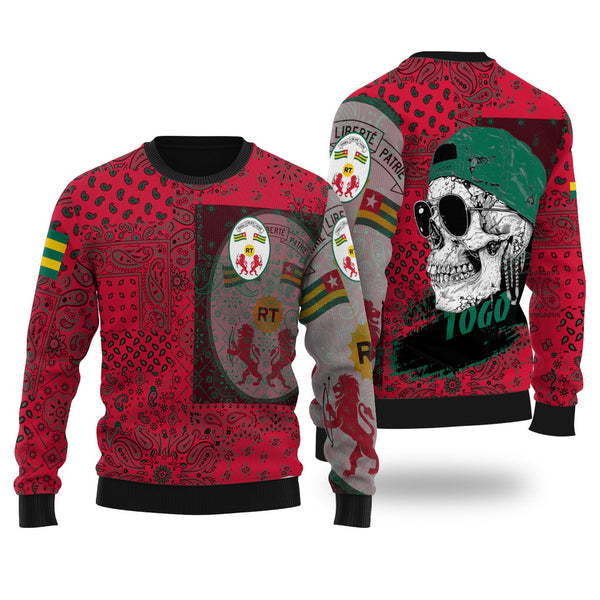 Togo Ugly Sweater Paisley Flag And Skull Style 1