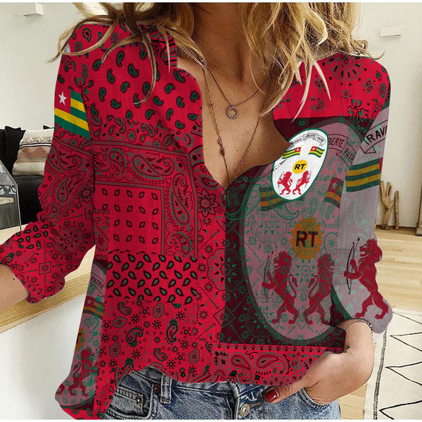 Togo Women Casual Shirt Paisley Flag And Skull Style 1