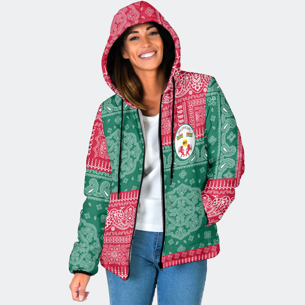 Togo Women Hooded Padded Jacket Flag And Paisley Basic Style 1