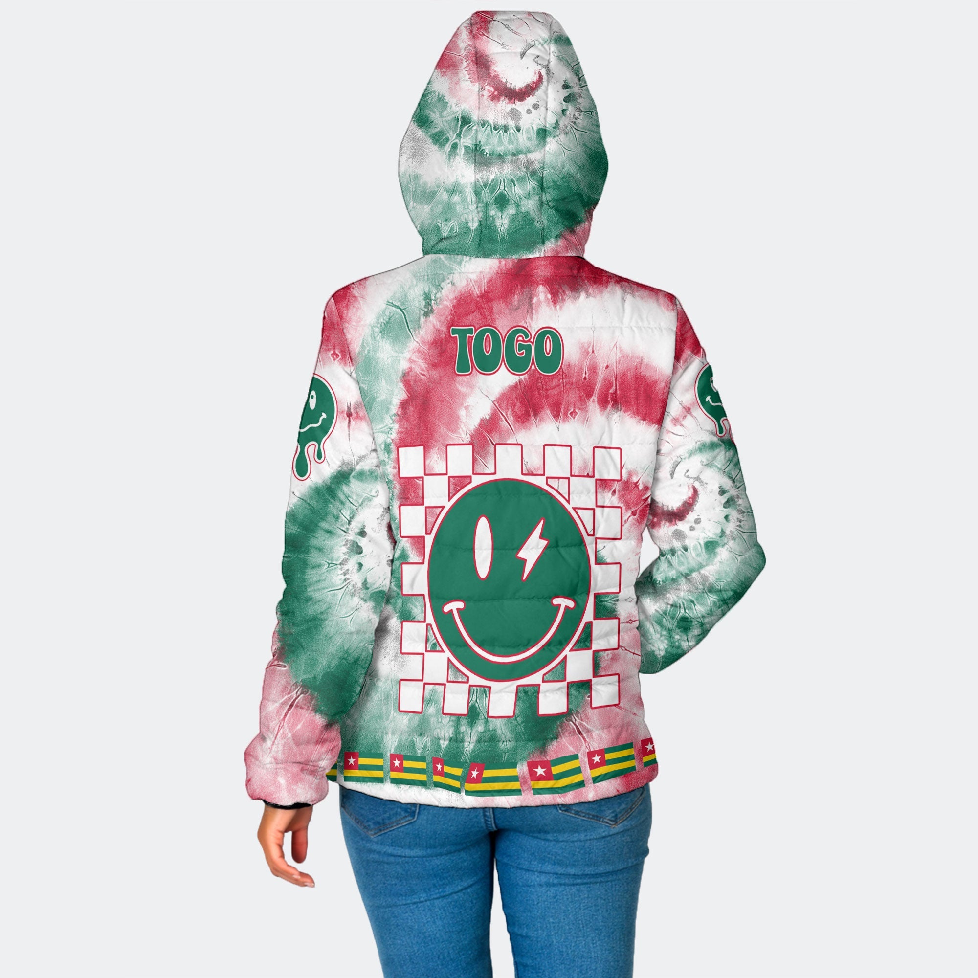 Togo Women Hooded Padded Jacket Custom Tie Dye Style 2