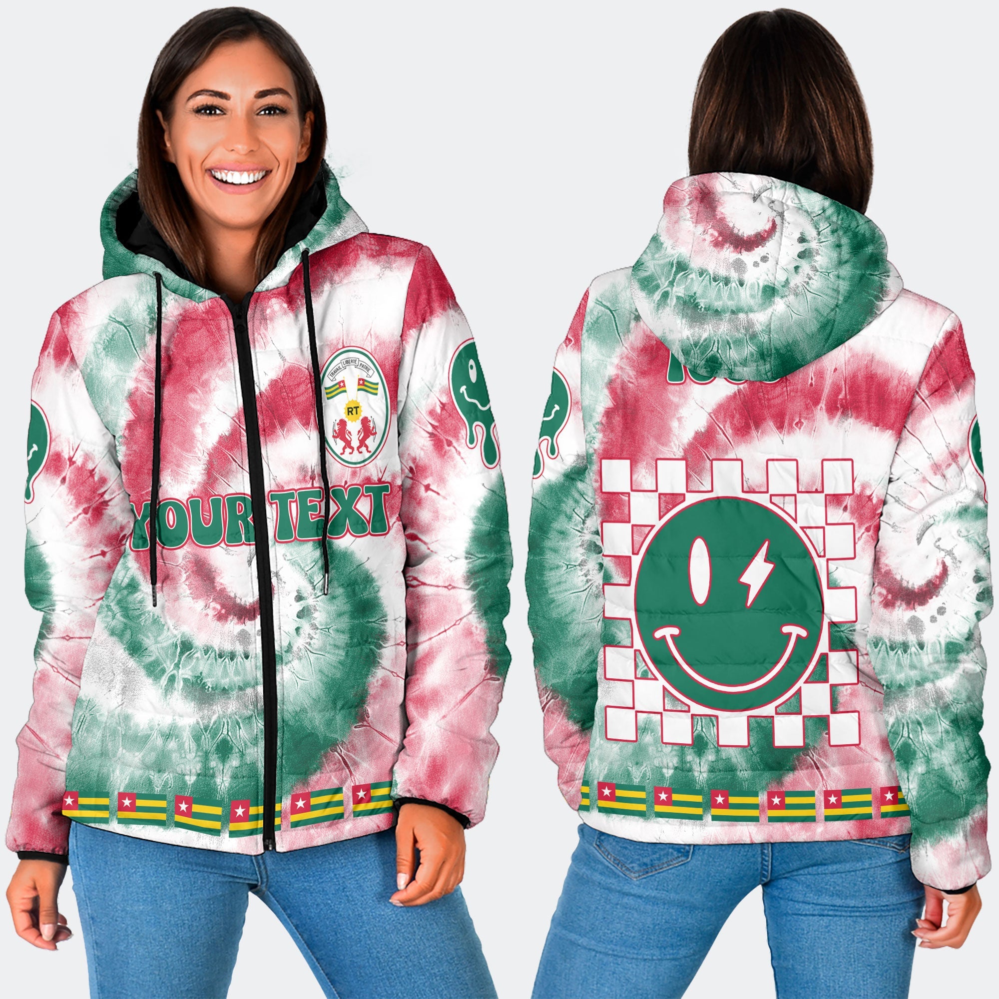 Togo Women Hooded Padded Jacket Custom Tie Dye Style 3