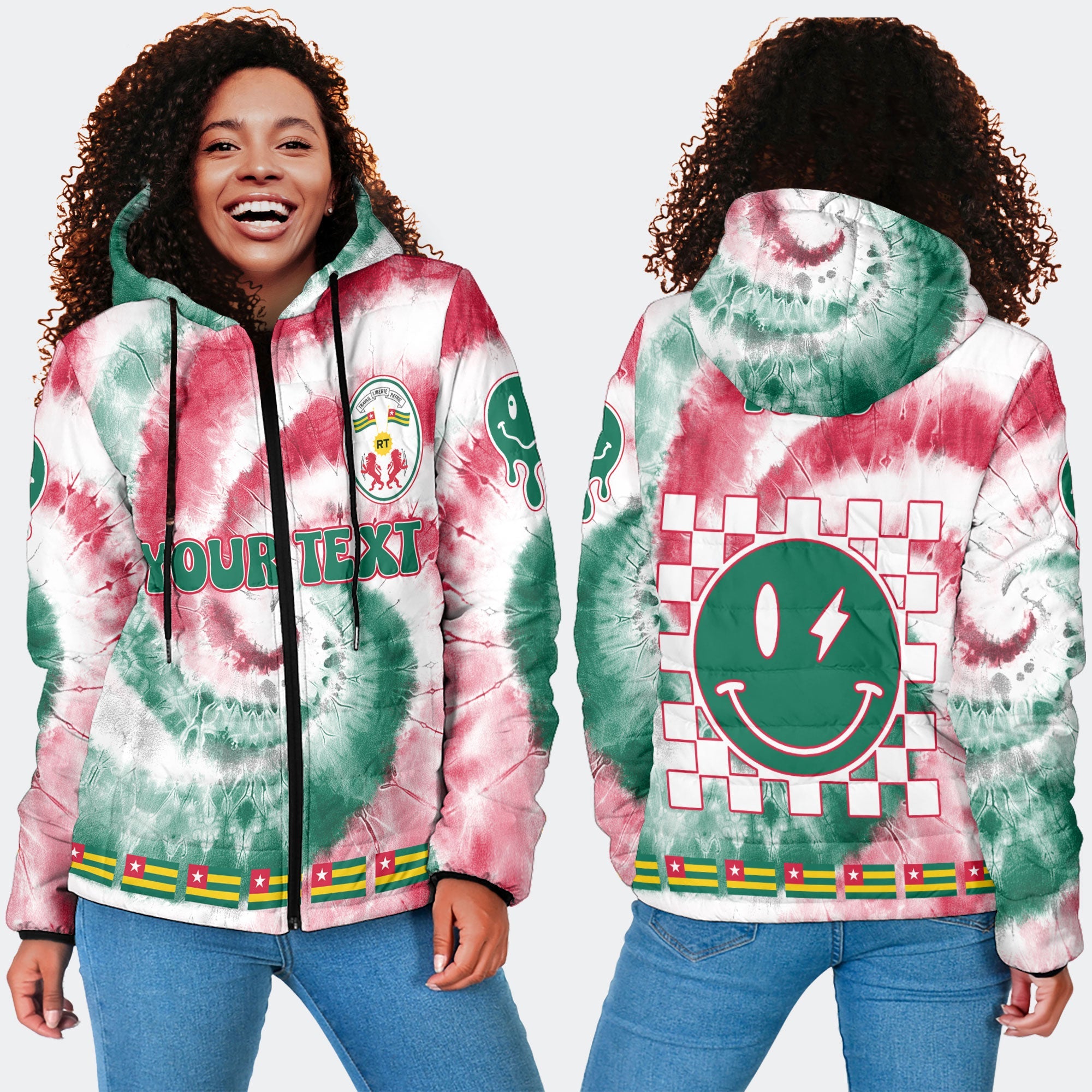 Togo Women Hooded Padded Jacket Custom Tie Dye Style 4