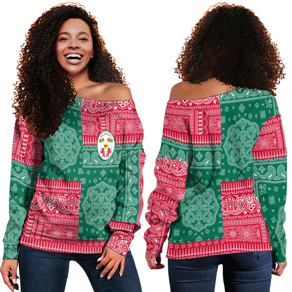 Togo Women Off Shoulder Sweatshirt Flag And Paisley Basic Style 1